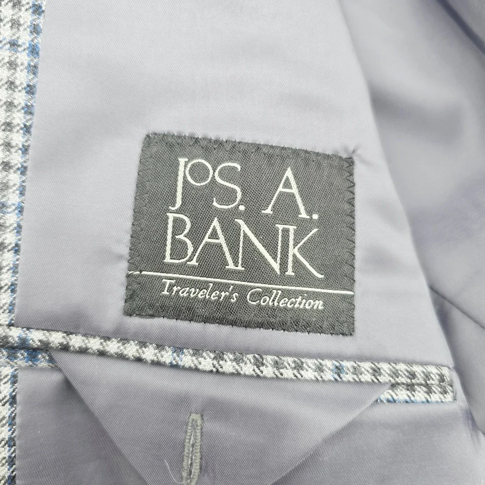 Jos A Bank Mens 43R Gray Blue Houndstooth Windowpane Two Button Blazer Jacket